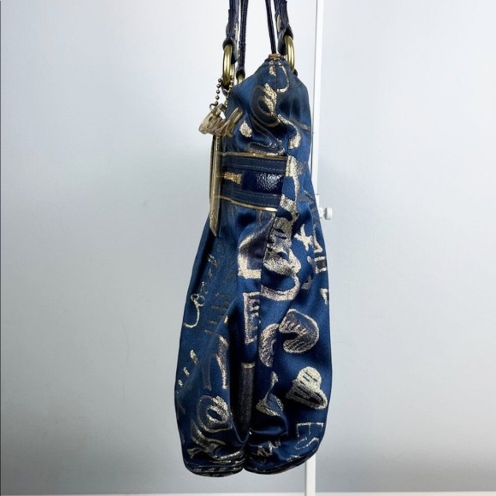 Coach Poppy Graffiti Metallic Gold Patent Leather Glam Tote Shoulder Bag 15301 - Picture 3 of 16